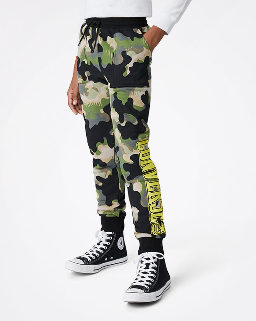 Pantaloni Jogger Baieti Converse Camo Masline Verzi | RO OIKDW576